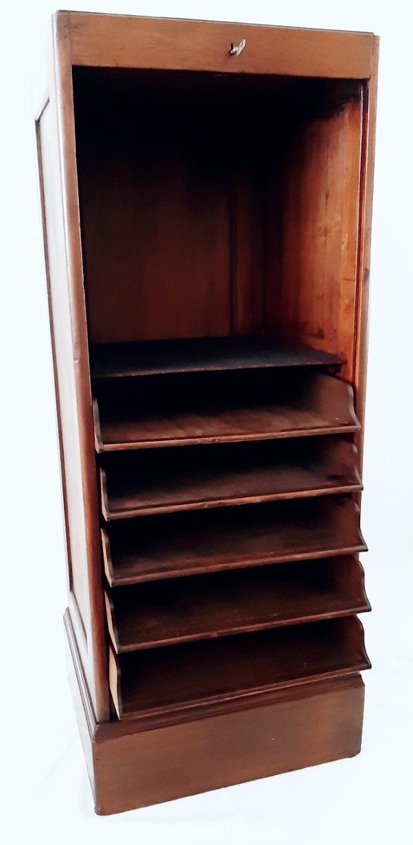 Antieke Engelse archiefkast met roldeur - Afbeelding 2