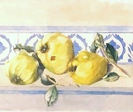 Stilleven met kweeperen, aquarel, J. Lucas