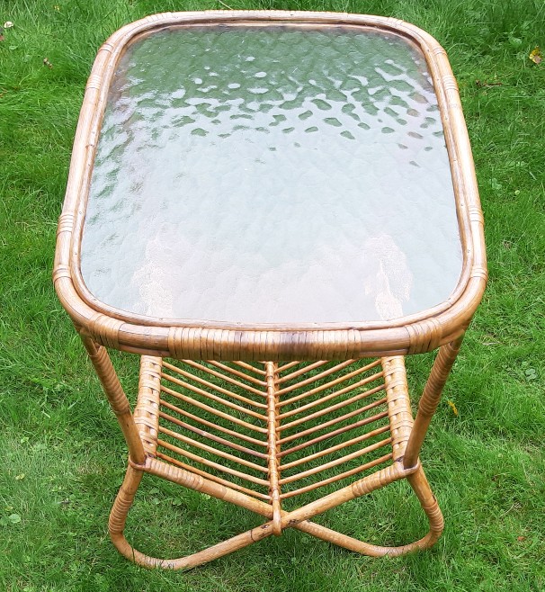 Vintage rotan tafeltje met glasplaat - Afbeelding 2
