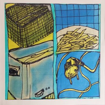 Keukenvisie, zeefdruk op zijde